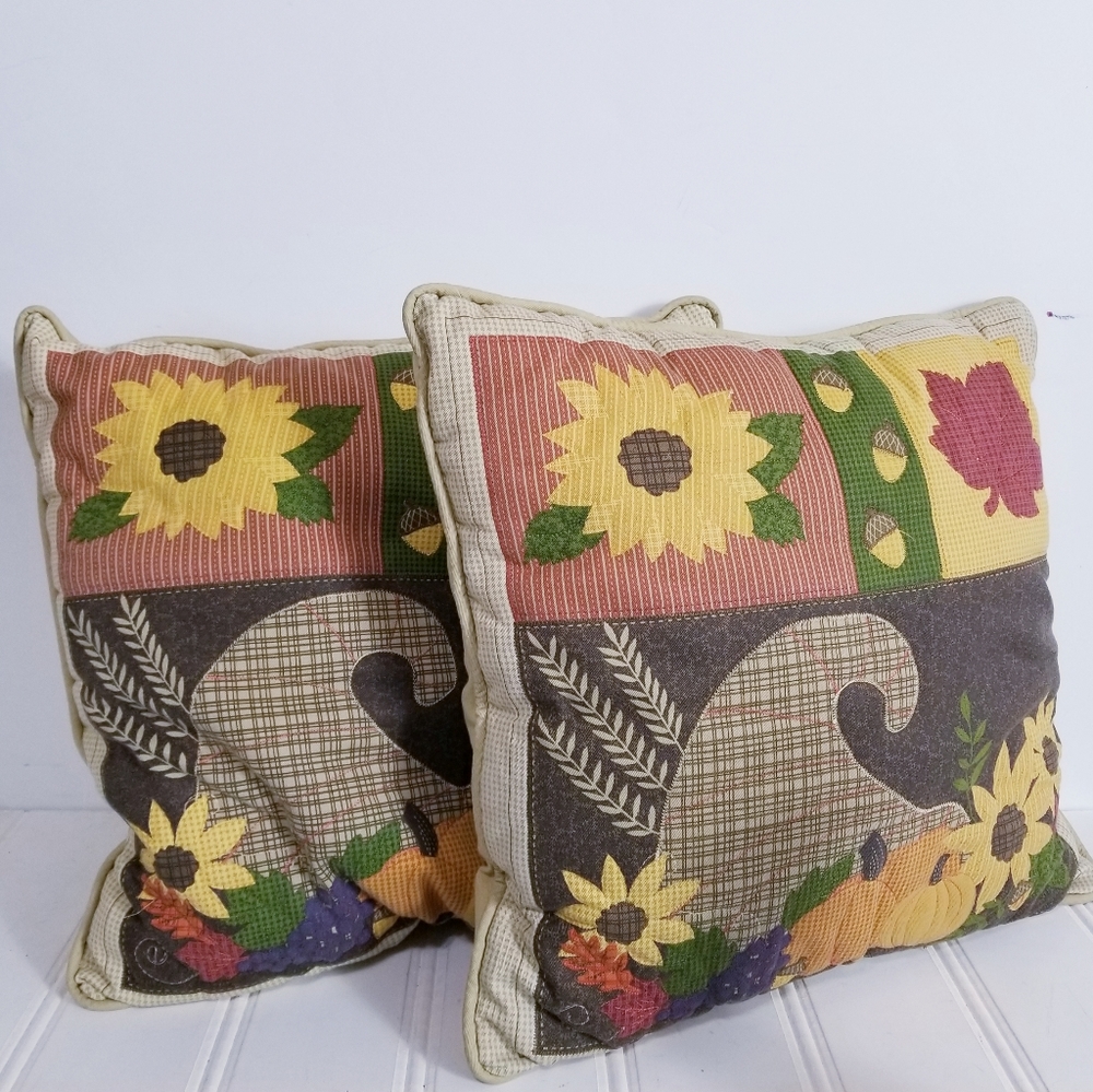 Vintage Decor Fall Throw Pillows Set of 2   Autumn Leaves Cottagecore Country